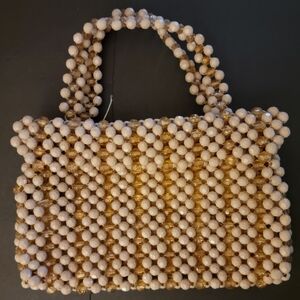 Elegant Beaded Handbag - Cream and Gold